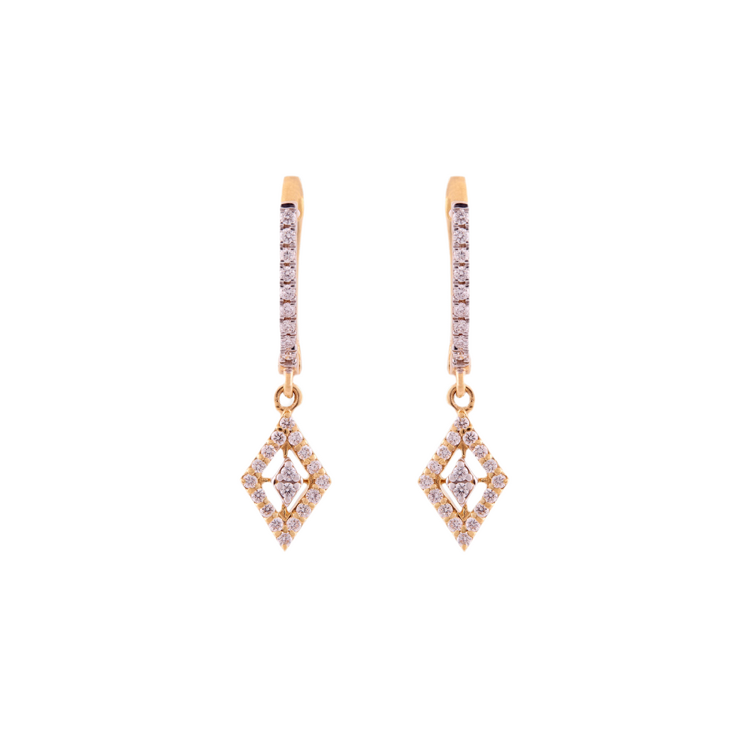 18K Gold and Diamonds Vintage Style Cluster Kite Earring