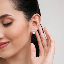 Load image into Gallery viewer, 18K White Gold and Diamonds Cushion Dome Earrings with Detachable Pearl
