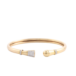 18K Yellow Gold and Cluster Diamonds Fluted Drop Cuff Bangle