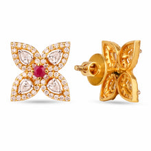 Load image into Gallery viewer, 18K Yellow Gold, Diamond and Ruby Petal Earrings
