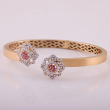 Load image into Gallery viewer, 18K Gold, Diamonds and Rubies Star Cuff Bangle in Brushed Gold Finish
