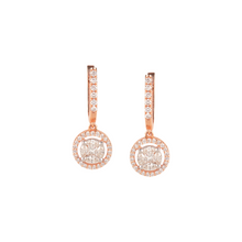 Load image into Gallery viewer, 18K Gold English Lock Diamonds Cluster Earring with a Round Halo
