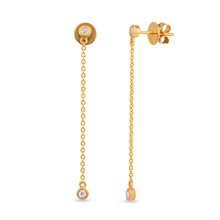 Load image into Gallery viewer, 18K Yellow Gold and Diamonds Bezel Chain Long Earrings
