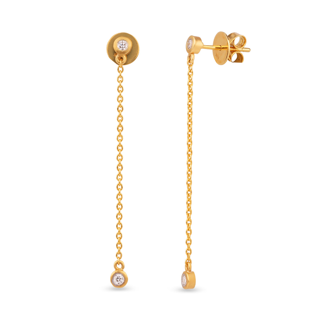 18K Yellow Gold and Diamonds Bezel Chain Long Earrings