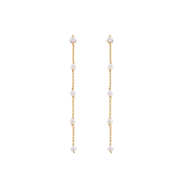18K Yellow Gold and Pearl Chain Earrings