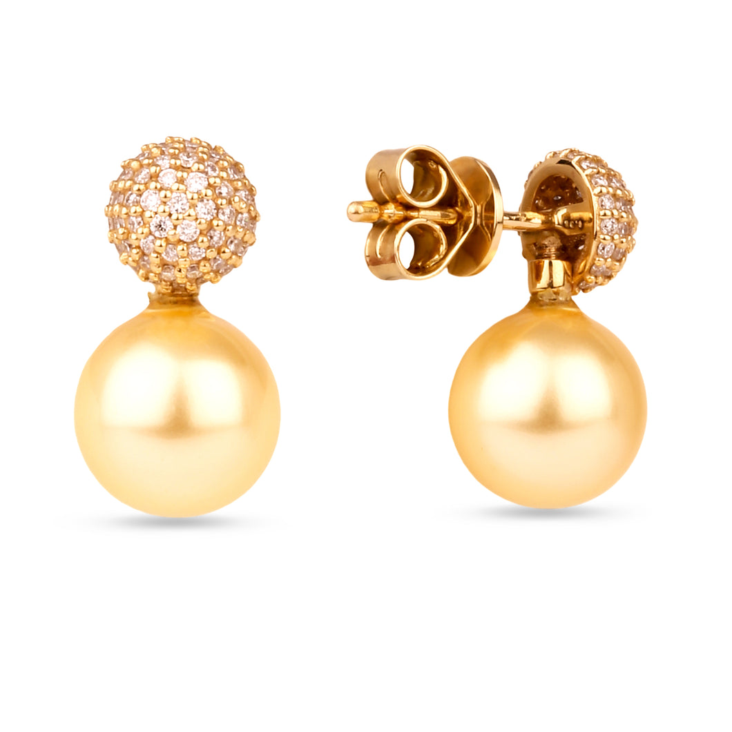 18K Yellow Gold and Diamonds Dome Earrings with Detachable Pearl