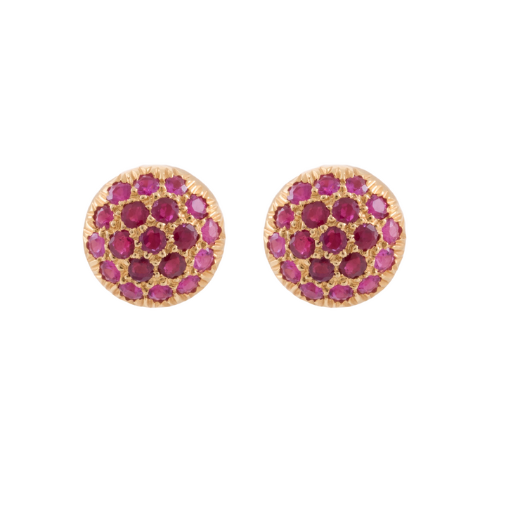 18K Yellow Gold and Rubies Dome Earrings