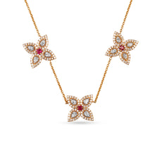 Load image into Gallery viewer, 18K Yellow Gold, Diamond and Ruby Petal Chain Necklace
