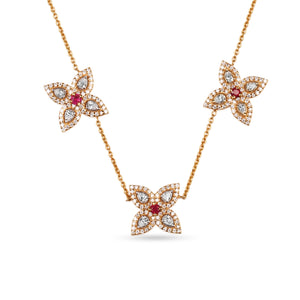 18K Yellow Gold, Diamond and Ruby Petal Chain Necklace