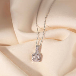 18K White Gold and Diamond Pendant with an Asscher Halo